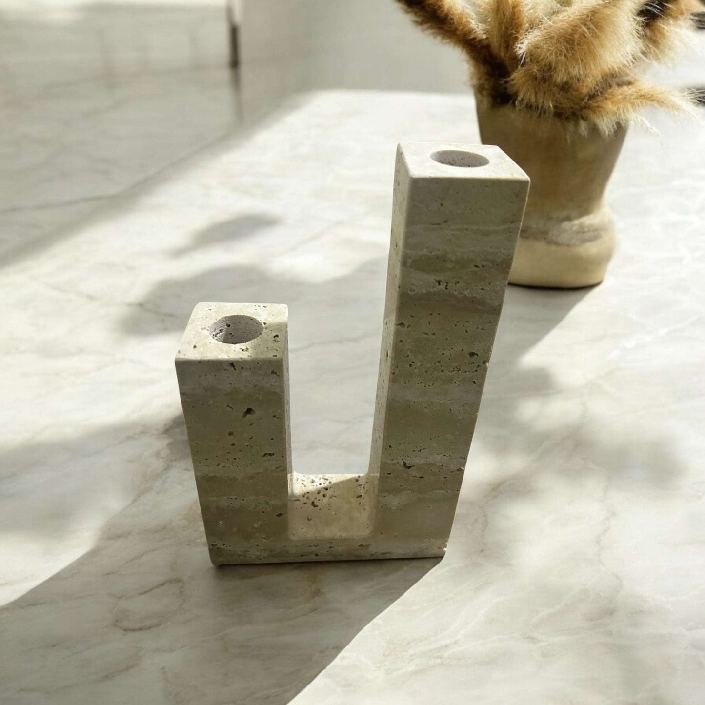 Duo Candleholder Travertine - Travencia