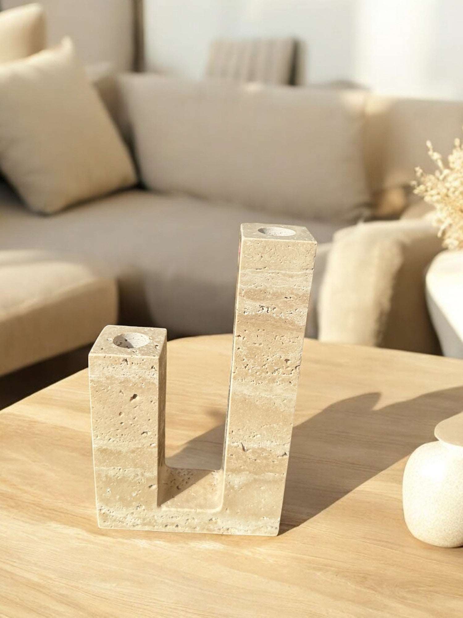 Duo Candleholder Travertine - Travencia