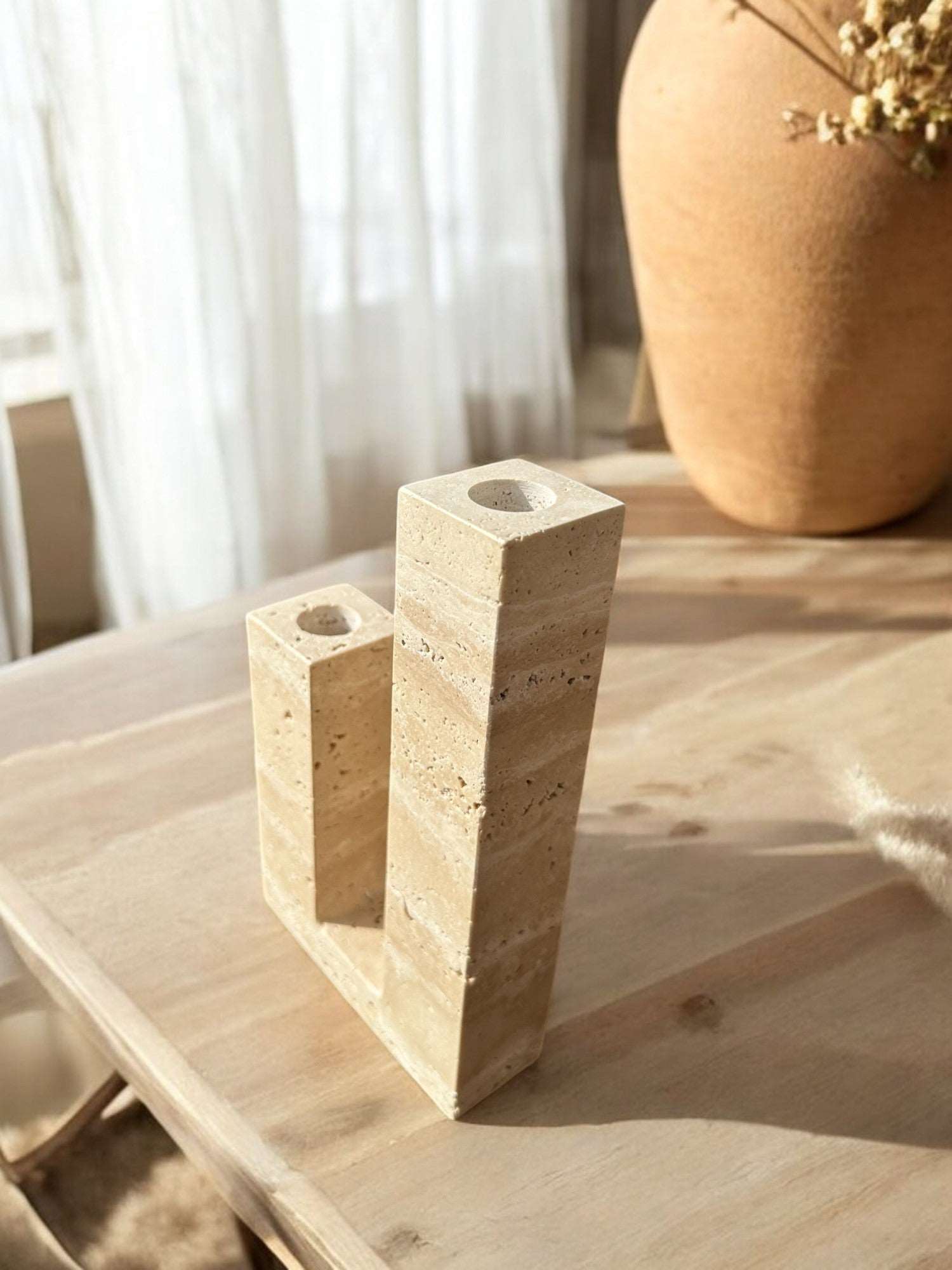 Duo Candleholder Travertine - Travencia